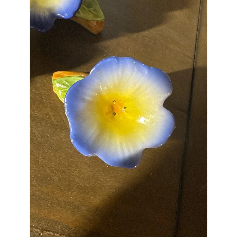 Vintage 1985 Pia Bone China Blue Morning Glory Napkin Rings Set of 6 Floral